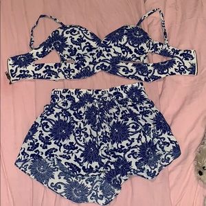 Blue and White Floral Two Piece Set